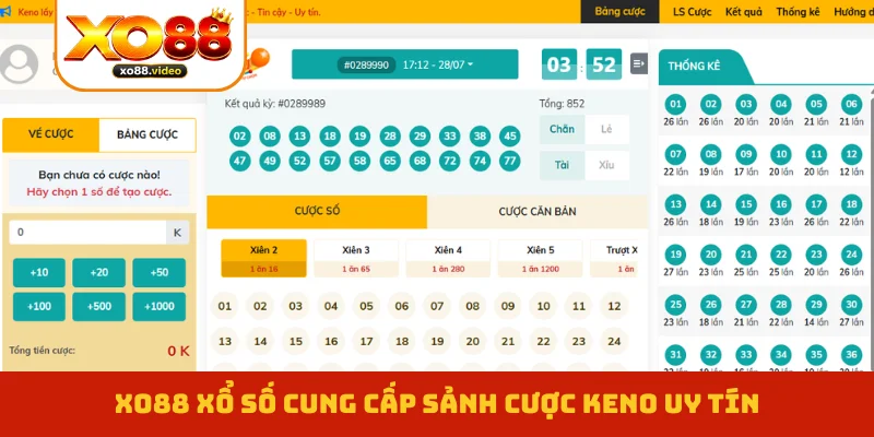 XO88 xổ số cung cấp sảnh cược keno uy tín
